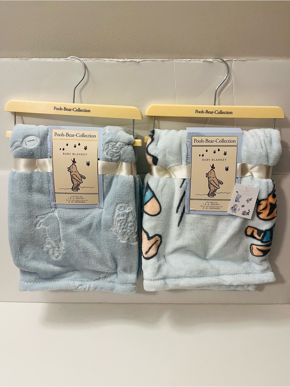 Winnie the Pooh Bear Collection Lot of 2 Blue Baby Blankets Football Sports